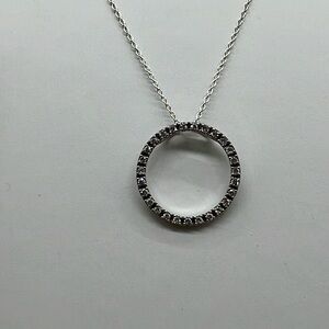 Minimalist 18” sterling silver chain with 3/4 in. 925 round pendant with CZ‘s